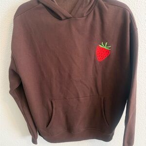 Chocolate Brown Hoodie with Strawberry Embroidery